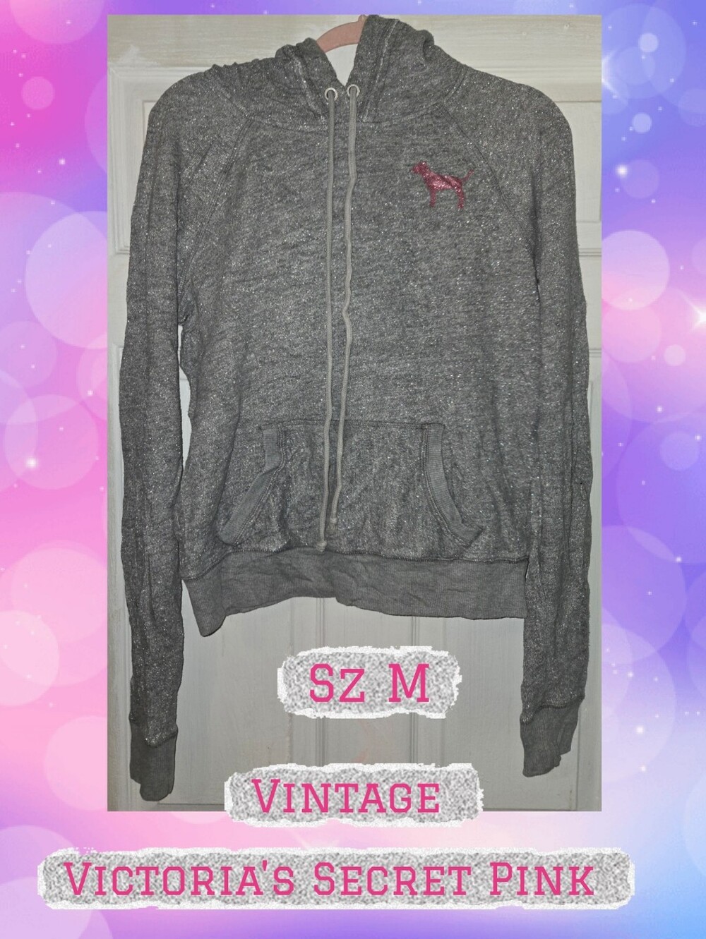 PINK Victoria's Secret Gray Zip-Up Hoodie with Pink Logo